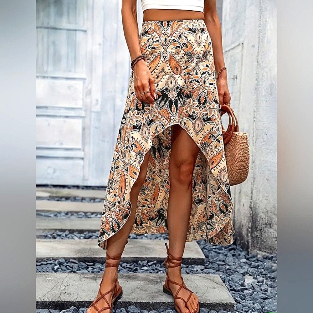 Bohemian Skirt Hi-Lo Paisley Maxi style Boho Skirt swimsuit Cover Up Swim Cover - Picture 4 of 7